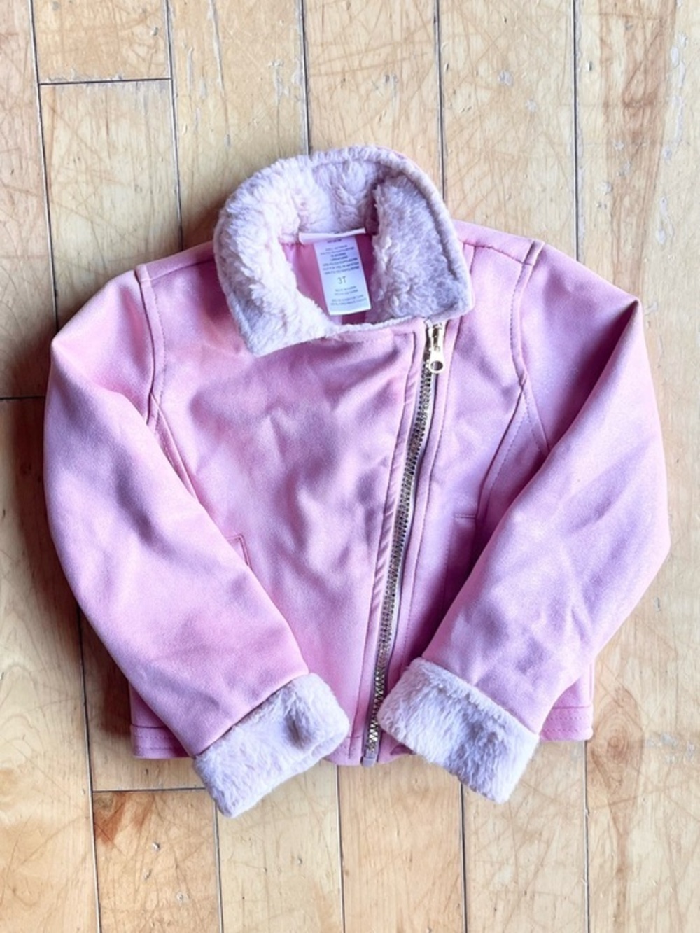 Little Lass Faux Suede Moto Jacket Pink Sherpa Lined Toddler Girl Size 3T